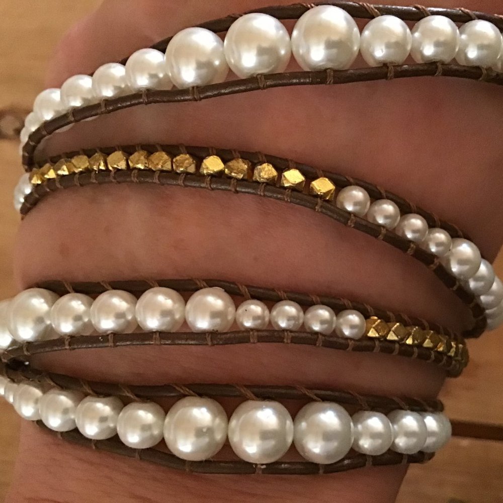 Pearl & Leather BoHo Wrap Bracelet - Picture 4 of 5